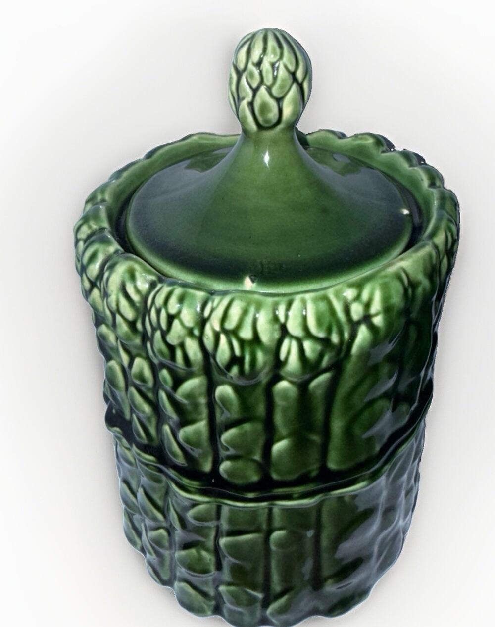 Vtg 1970s McCoy Pottery Ceramic Asparagus Vegetable Green Cookie Jar Green 10"